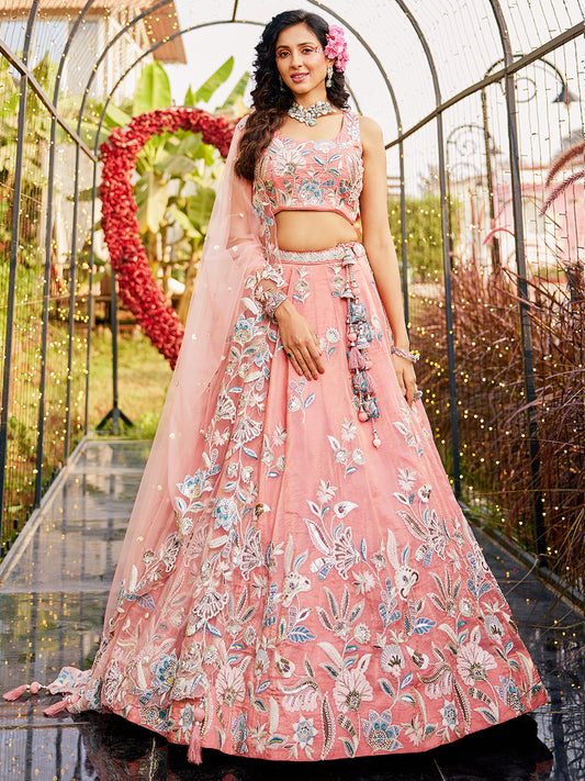 Orange colour Orange with Sequinse & Thread embroidery Lehenga choli & Dupatta