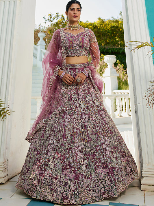 Lavender net and Coding & Zarkan embroidery Lehenga choli & Dupatta