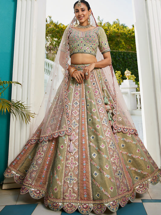 Multi colour Bridel net and Gotapatti & Moti embroidery Lehenga choli & Dupatta