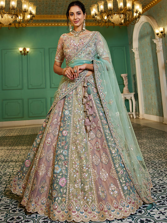 Multi colour Bridel net and Gotapatti & Moti embroidery Lehenga choli & Dupatta