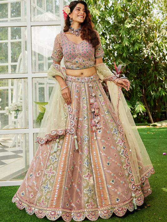 Multi colour Bridel net and Gotapatti & Moti embroidery Lehenga choli & Dupatta