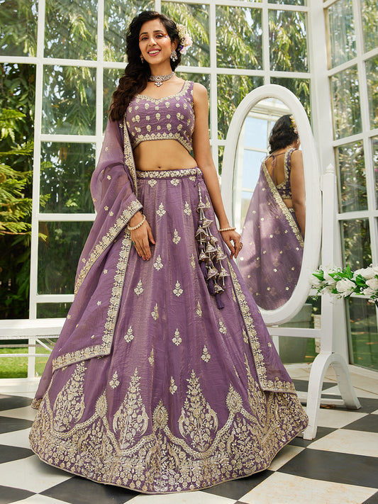 Purple colour Orange with Sequinse & Moti embroidery Lehenga choli & Dupatta