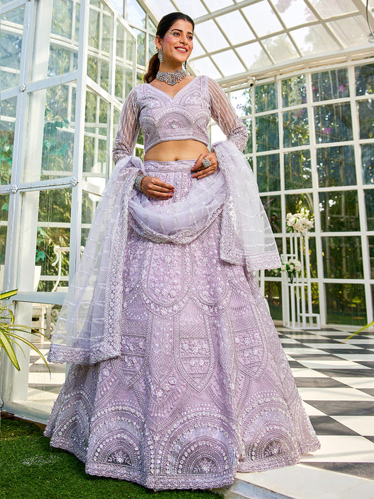 Lavdender net with Beads & Zarkan embroidery Lehenga choli & Dupatta