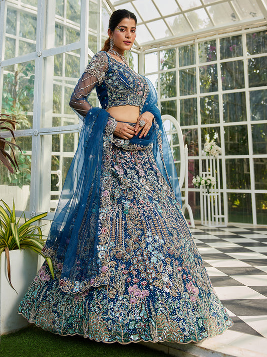 NavyBlue net and Coding & Zarkan embroidery Lehenga choli & Dupatta