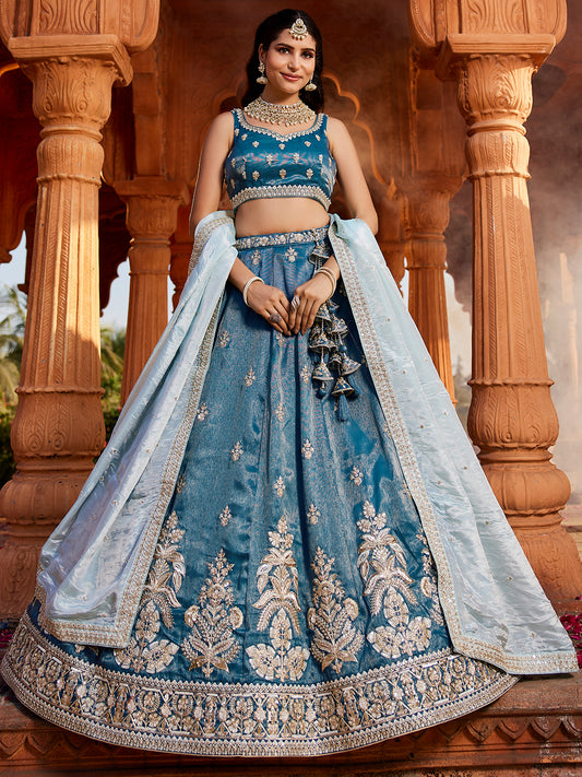 Blue Tissue Sequinse embroidery Lehenga