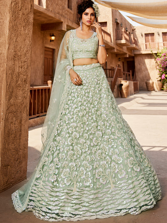 Lime Green Net Sequinse embroidery Lehenga