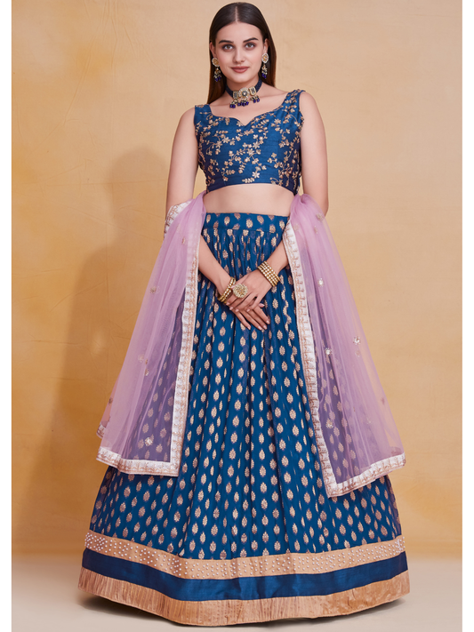 Blue Georgette Zari Waving Work Lehenga Choli