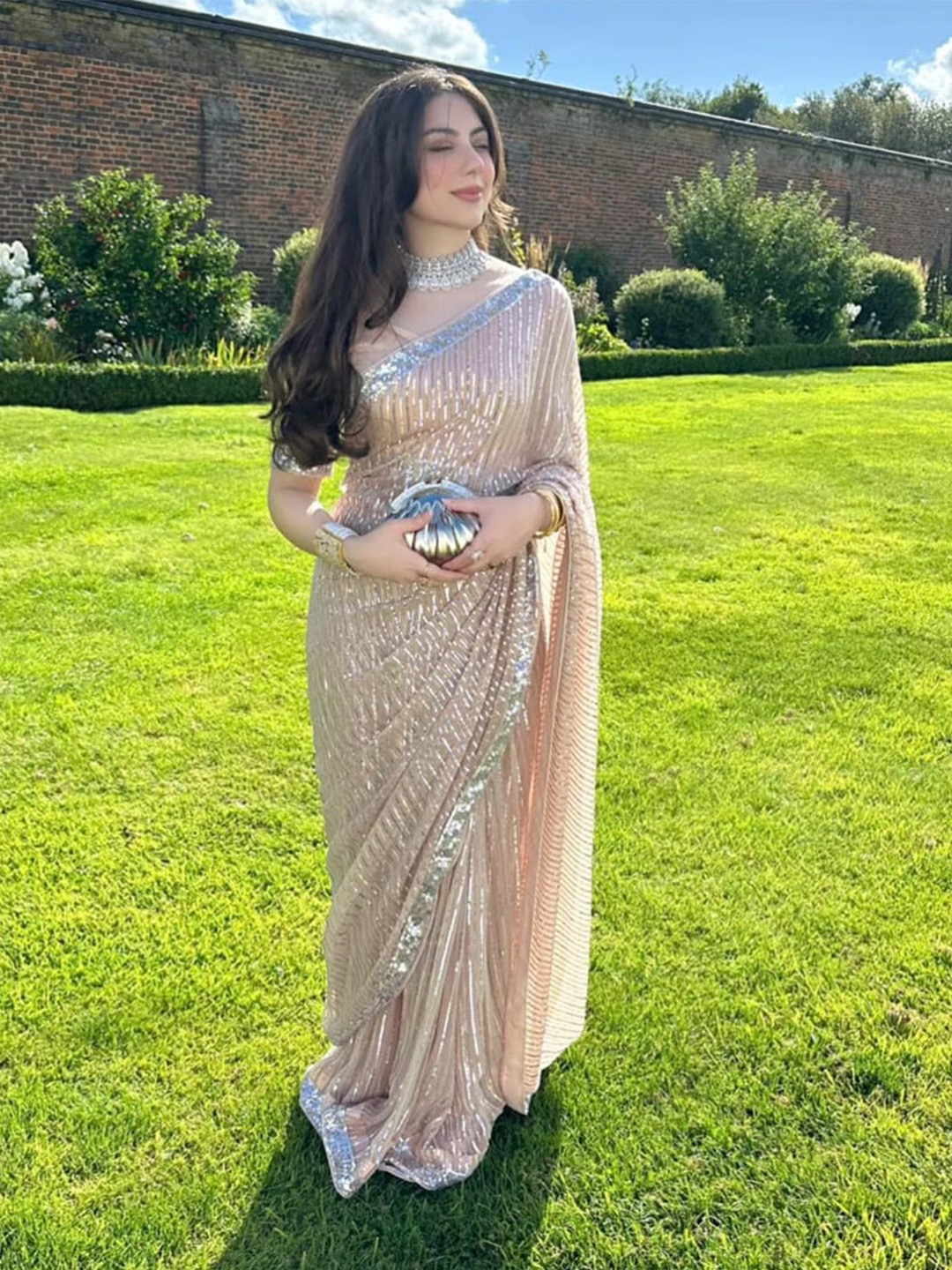 Peach Sequence Work Saree