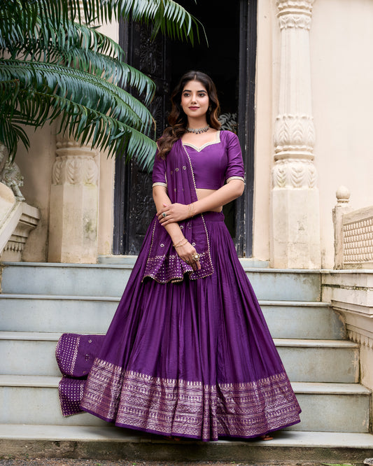 Women's  Pure Chanderi  With Zari Weaving Work Border lehenga Choli