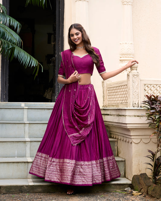 Women's  Pure Chanderi  With Zari Weaving Work Border lehenga Choli