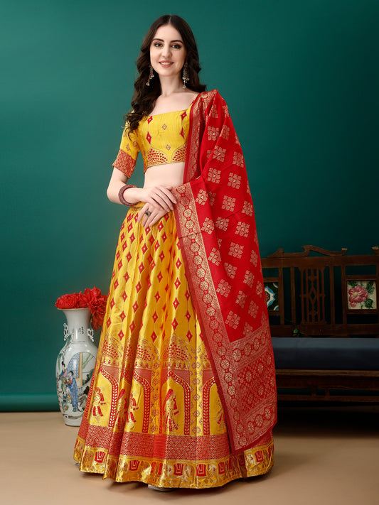 Yellow Lehenga with Banarsi Dupatta