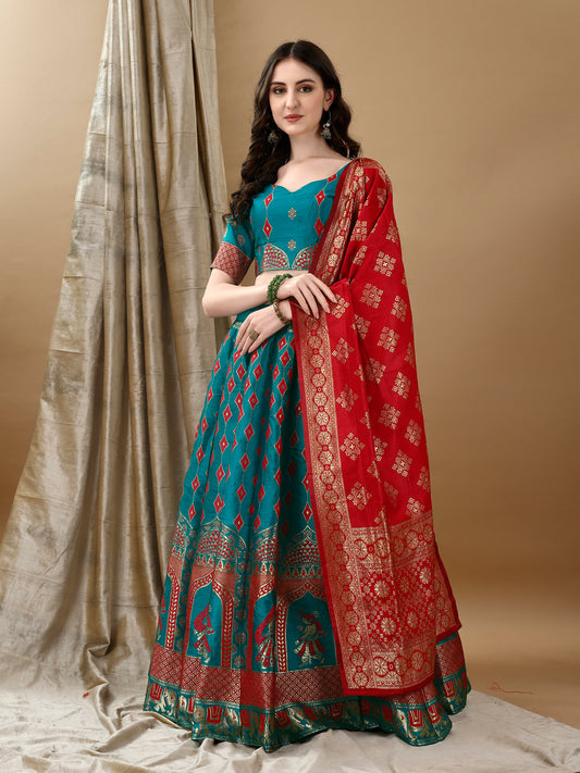 Teal Lehenga with Banarsi Dupatta