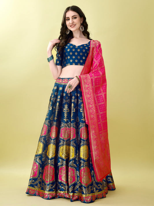 Blue Banarsi Lehenga with Bandhej Dupatta