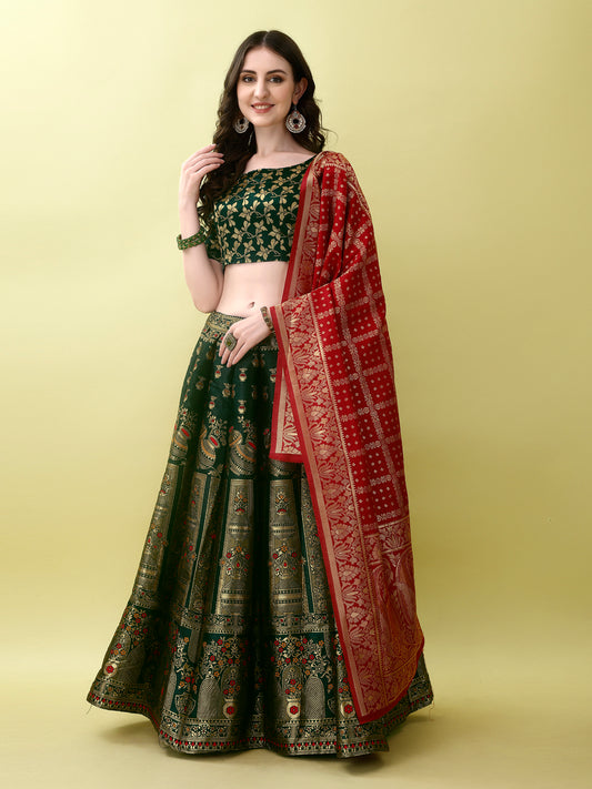 Dark Green Lehenga With Contrast Border