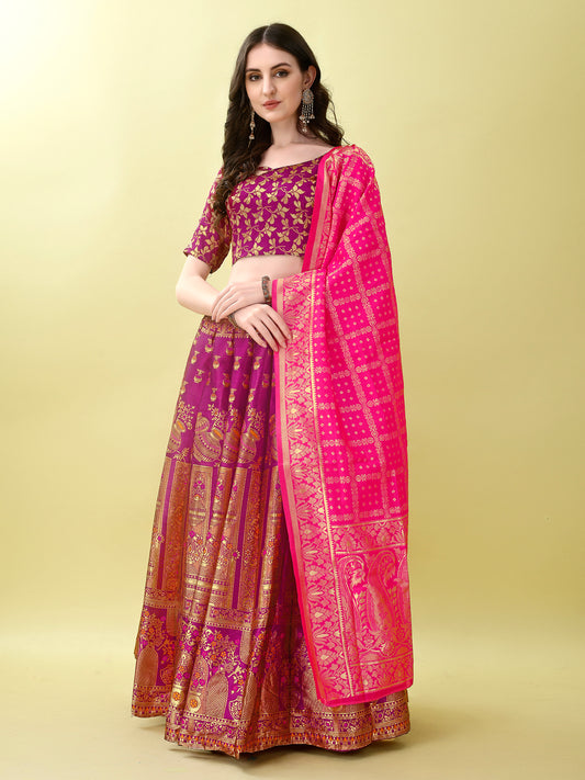 Wine Lehenga With Contrast Border