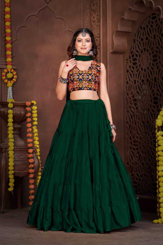 Multi Color Embroidery Green Lehenga