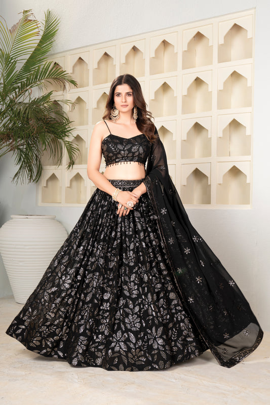 Black Tonal Sequin Floral Lehenga