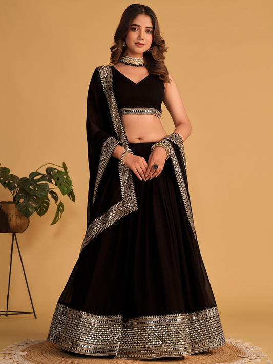 Black Sequin Border Lehenga