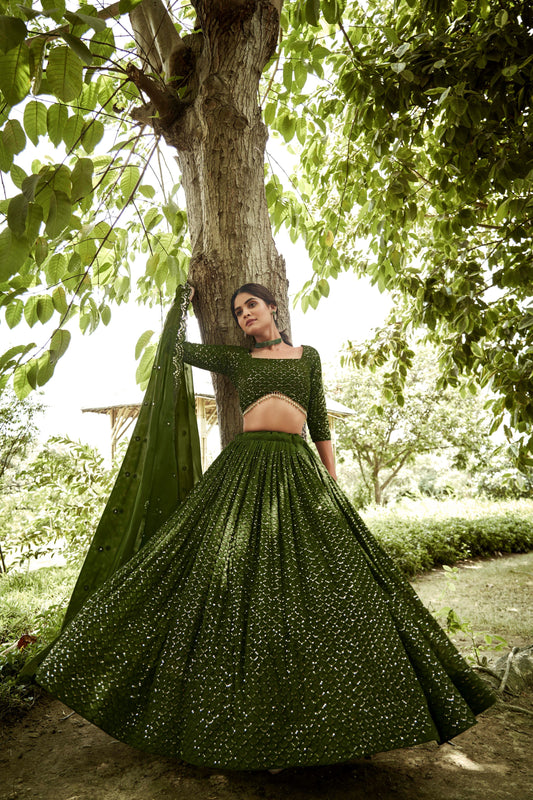 Olive Embroidered Lehenga