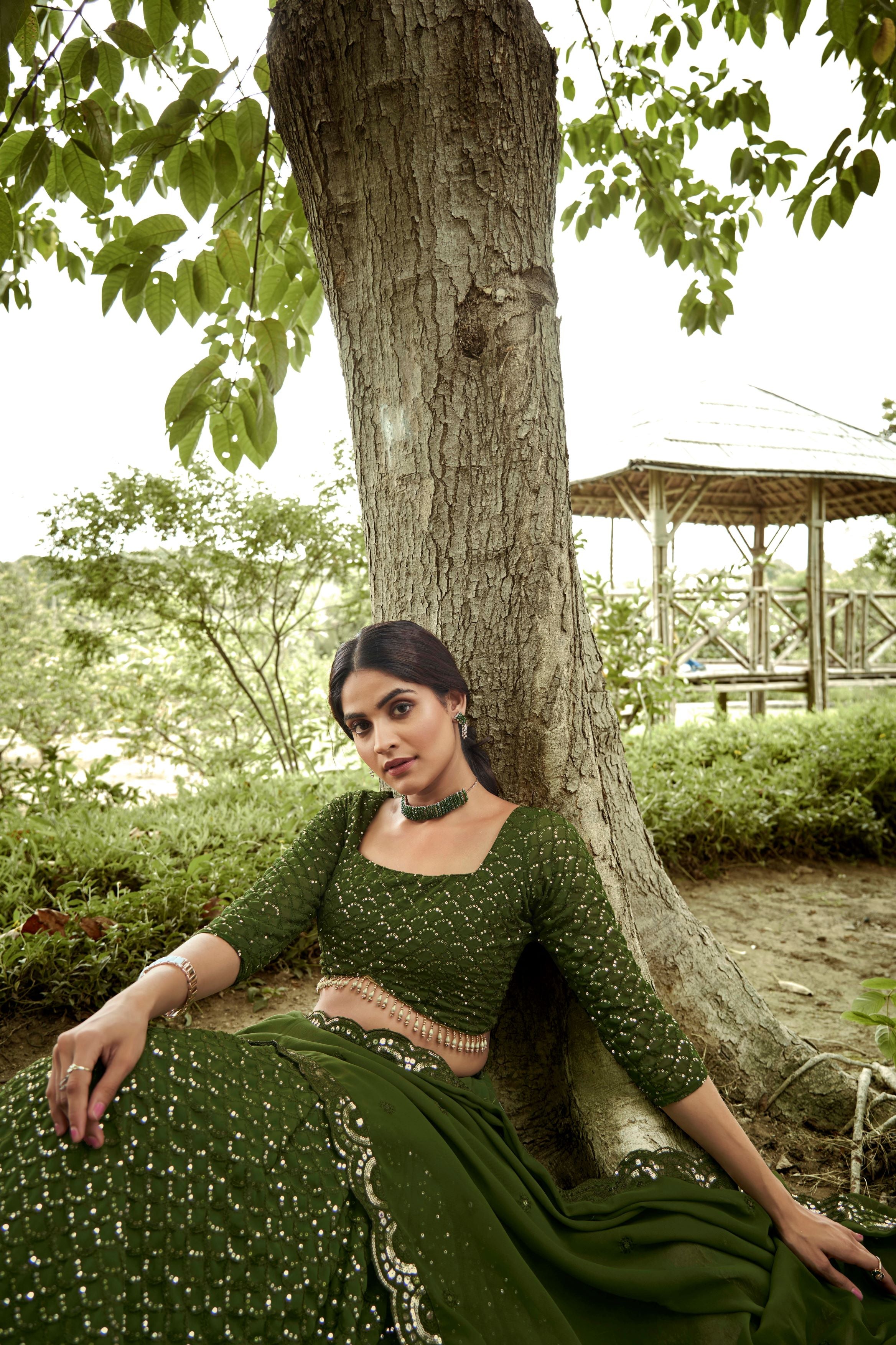 Olive Embroidered Lehenga