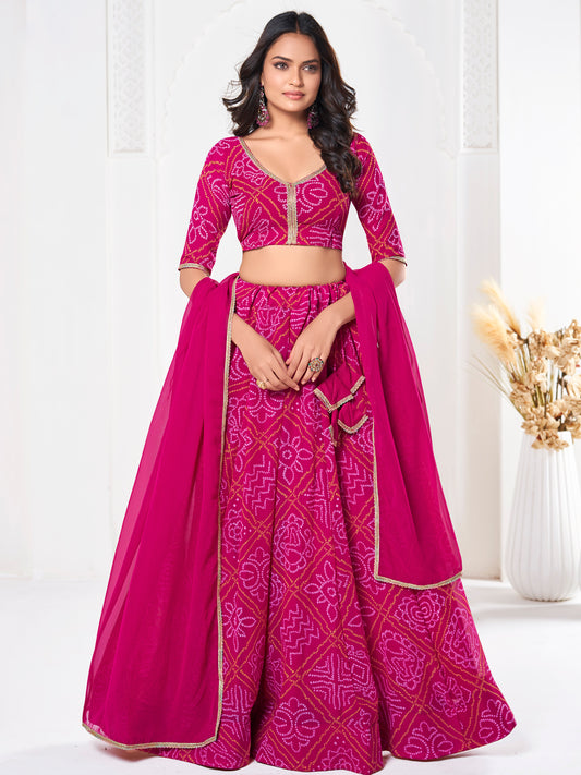 Pink Bandhej Print Lehenga