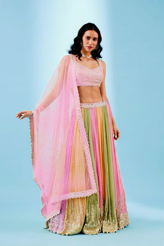 Multi Color Georgette Lehenga With Sequin Work