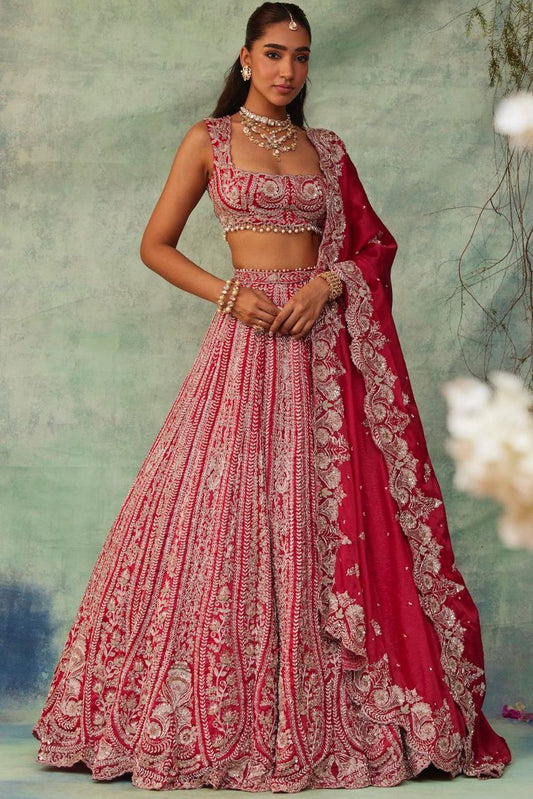 Red Lehenga with Thread Embroidery Work