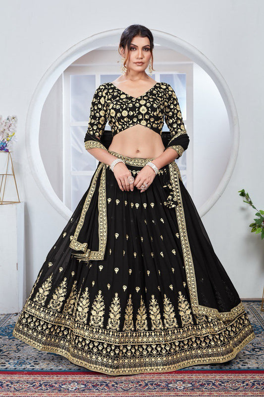 Black Zari Work Floral Lehenga