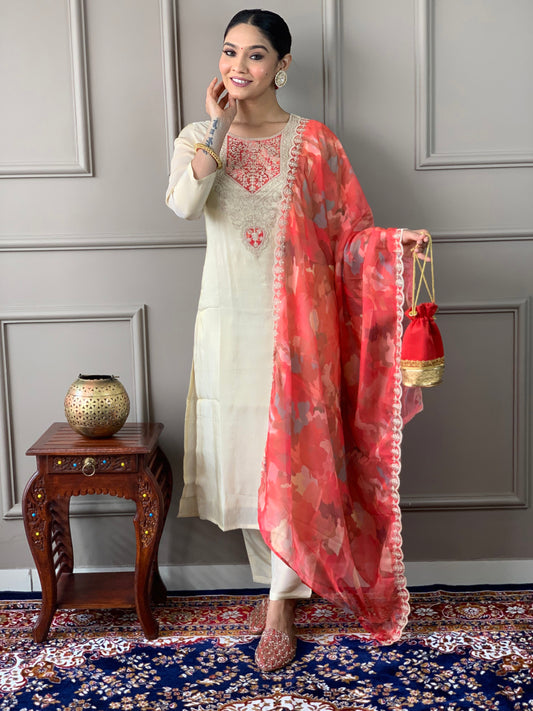 CrÃƒÂ¨me Embroidered Kurta