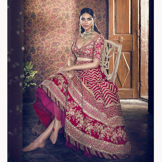 Red Gold Zari embroidered Lehenga