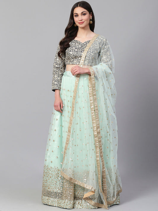 SkyBlue Women's Soft Net Embroidery Lehenga Choli