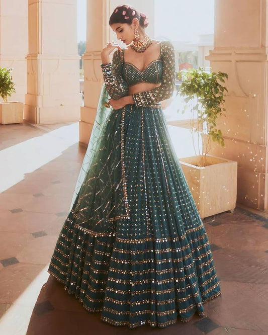 Green Sequien zari work Lehenga