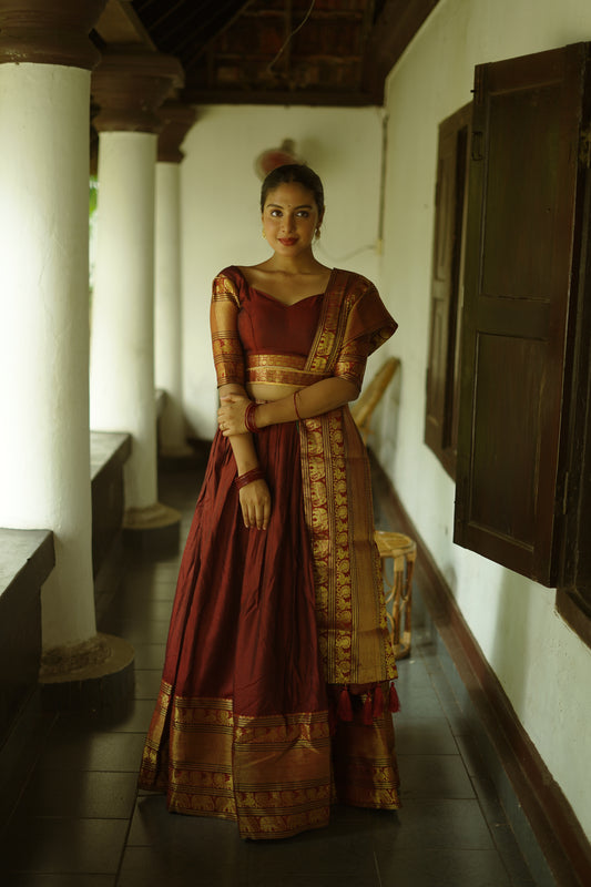 Maroon Narayan Pet Cotton Lehenga Choli With Dupatta