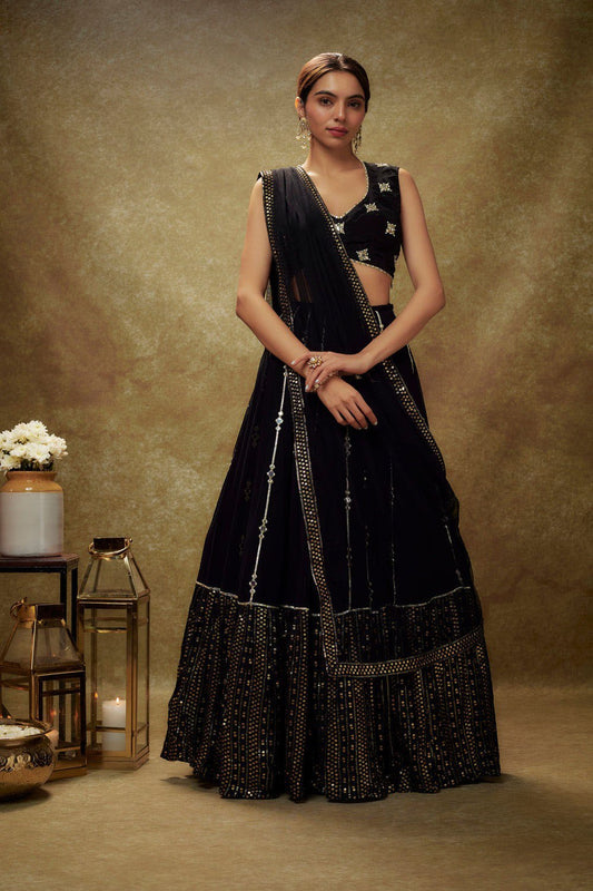 Black Georgette Mirror Work Kurta