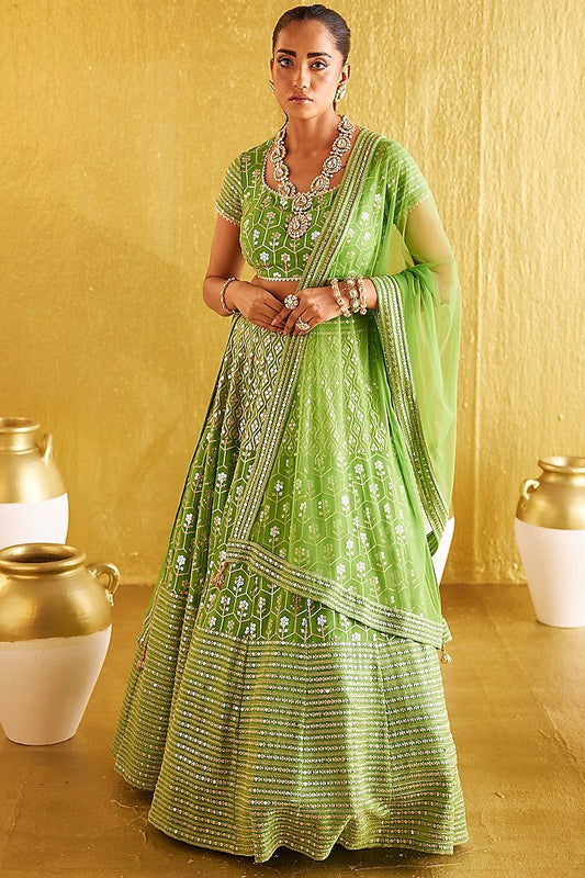 Bright Green Broad Border Lehenga