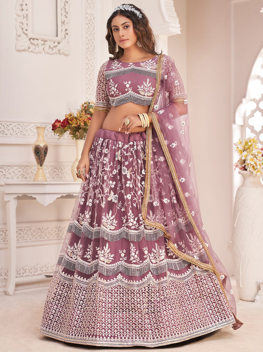 Mauve Women's Soft Net Embroidery Lehenga Choli