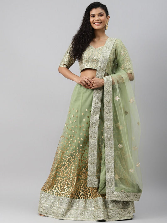 Green Women's Soft Net Embroidery Lehenga Choli