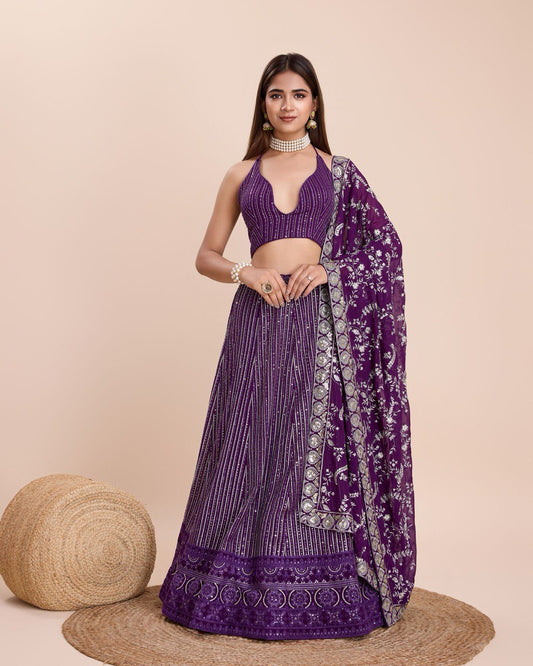 Purple Sequin Work Lehenga