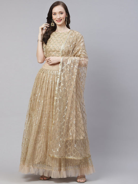 Beige Women's Soft Net Embroidery Lehenga Choli