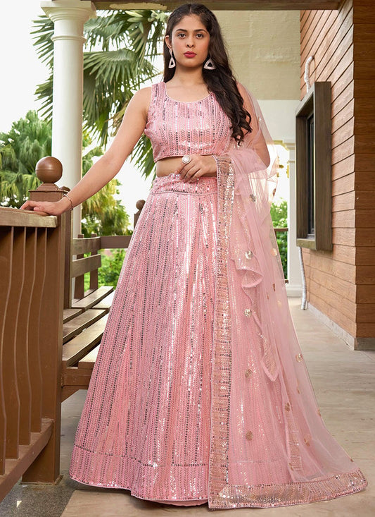 Light Pink Sequin Embroidery Lehenga