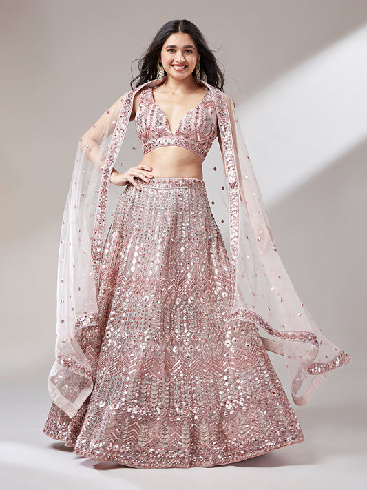 Rose Gold Net Mirror & Sequinse embroidery Lehenga Set