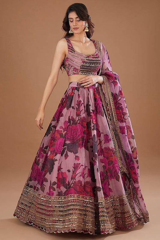 Wine Big Floral Lehenga