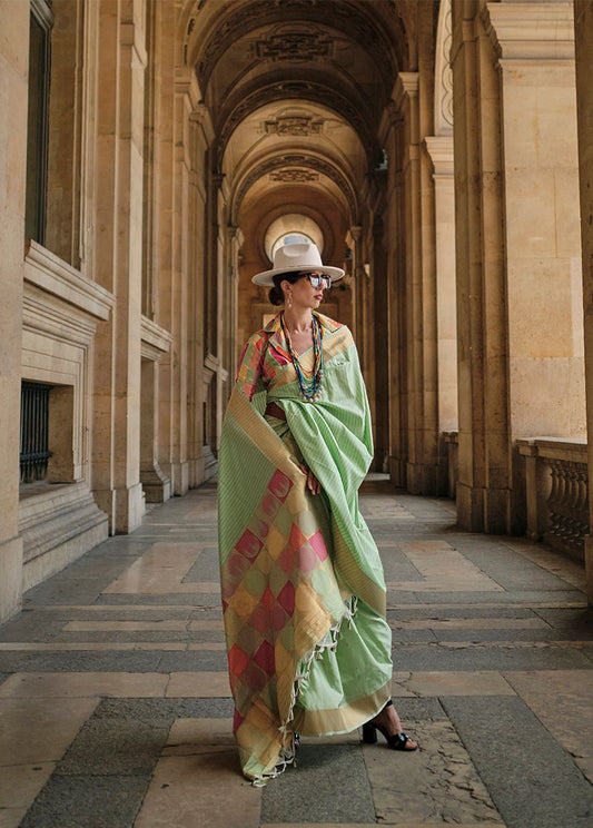  Light green woven saree