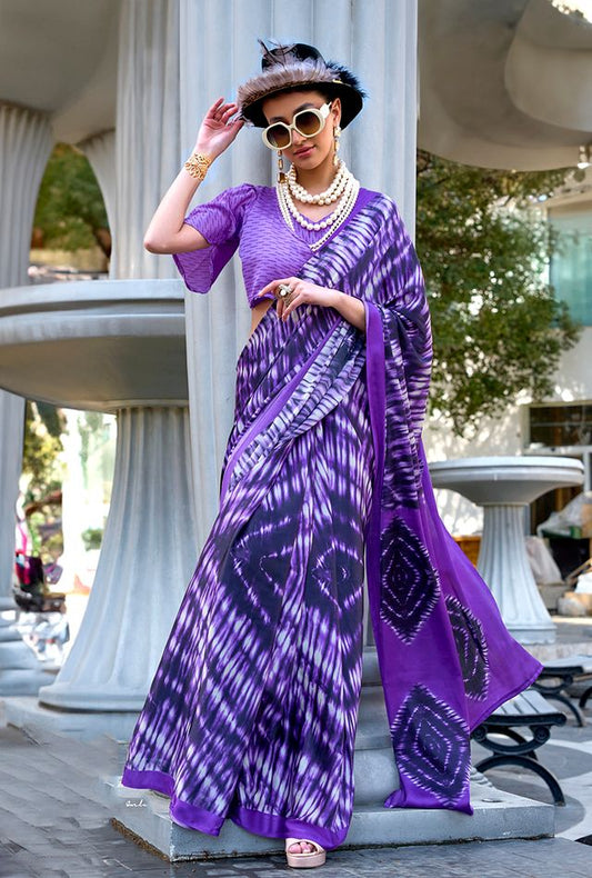  Dark Violet Printed Ethnic Sarees