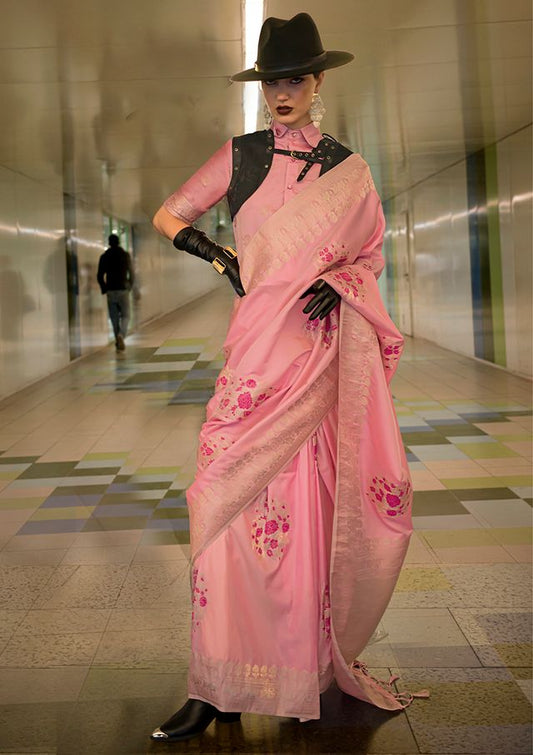 Light Pink Woven Ethnic Sarees