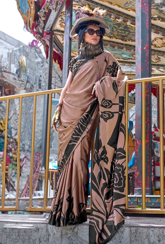 Brown Printed Ethnic Sarees