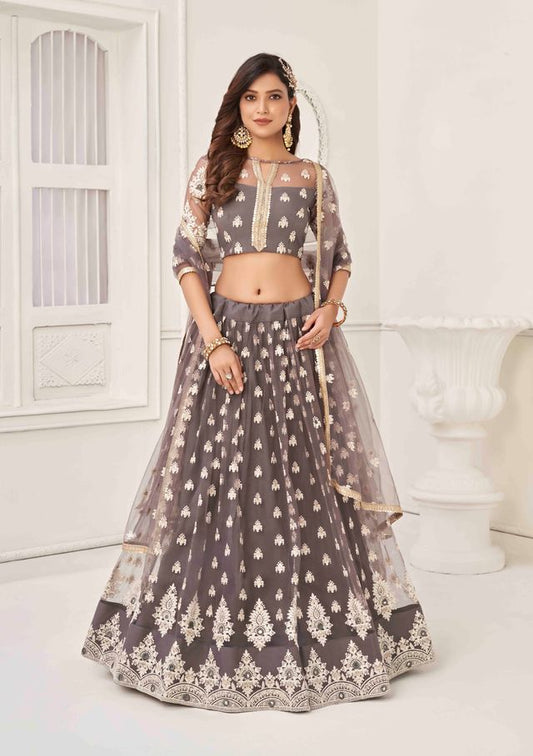 SPACE GREY COLOR NET FABRIC LAHENGA