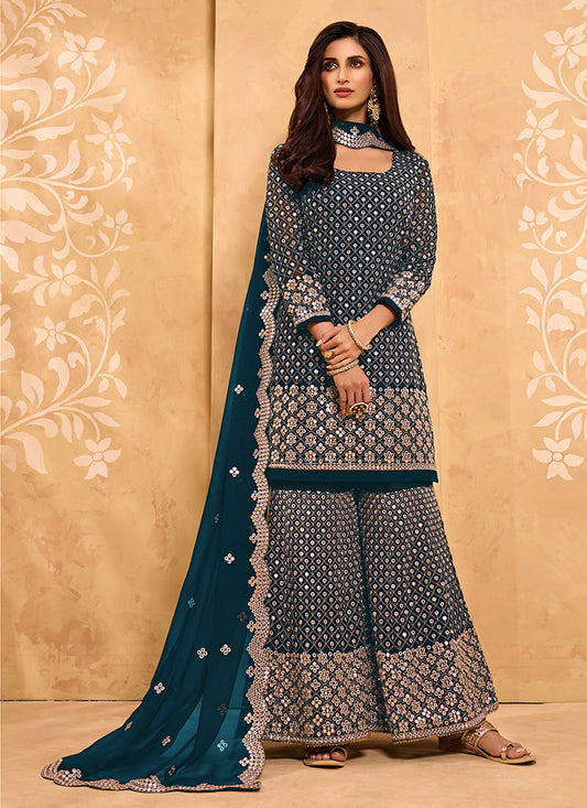 AegeanBlue Georgette Kurta Set  With Embroidery - Sequins, Matti And Ari Embroidery