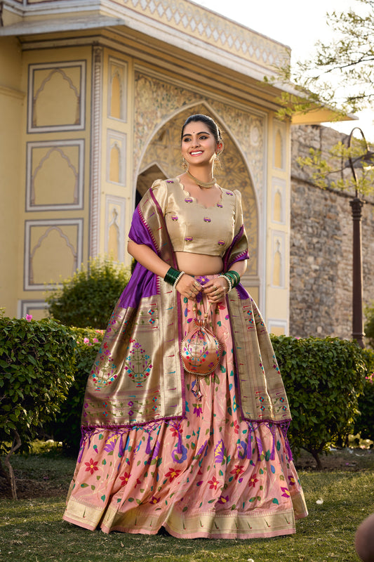 Women's Jacquard Silk With Paithani Design Lehenga Choli Set