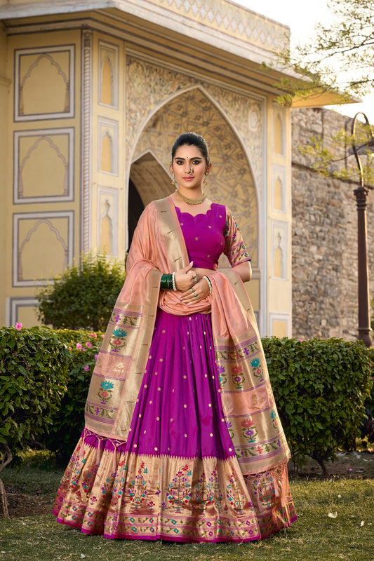 Women's Jacquard Silk With Paithani Design Lehenga Choli Set